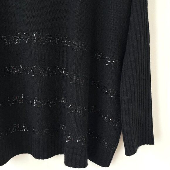 Velvet Black 100% Cashmere Knit Sweater Sequin Detail Sz L Crewneck Luxury Soft - Picture 5 of 9